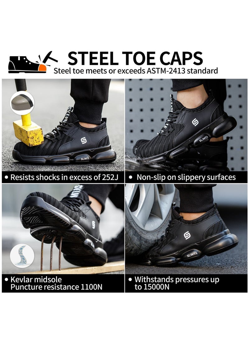 SLIMTA Men Women Safety Shoes Non-Slip Steel Toe Cap Trainers Mesh Breathable Lightweight Comfortable Puncture Proof Industrial Shoes - Image 4